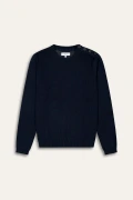 Pull col rond marine boutonné épaule Marque de qualité Europann