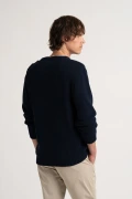 Pull col rond marine boutonné épaule Marque de qualité Europann