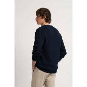 Pull col rond marine boutonné épaule Marque de qualité Europann