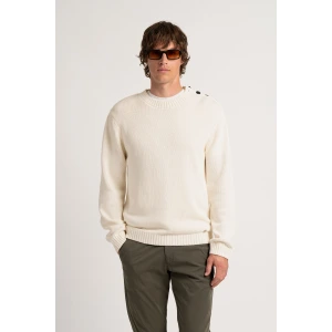 Pull col rond ivoire boutonné épaule Marque de qualité Europann