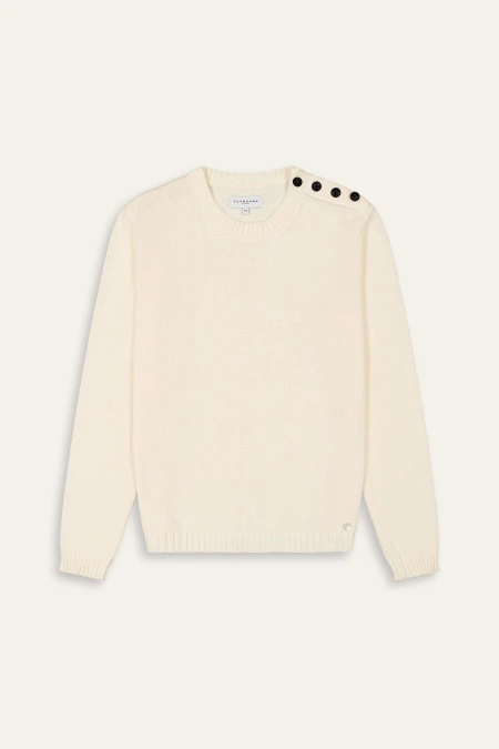 Ivory round sweater buttoned on the shoulder Quality brand Europann
