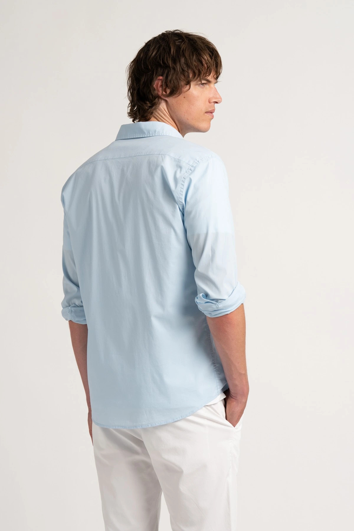 Chemise Homme manches longues unie bleu ciel slimfit|Europann