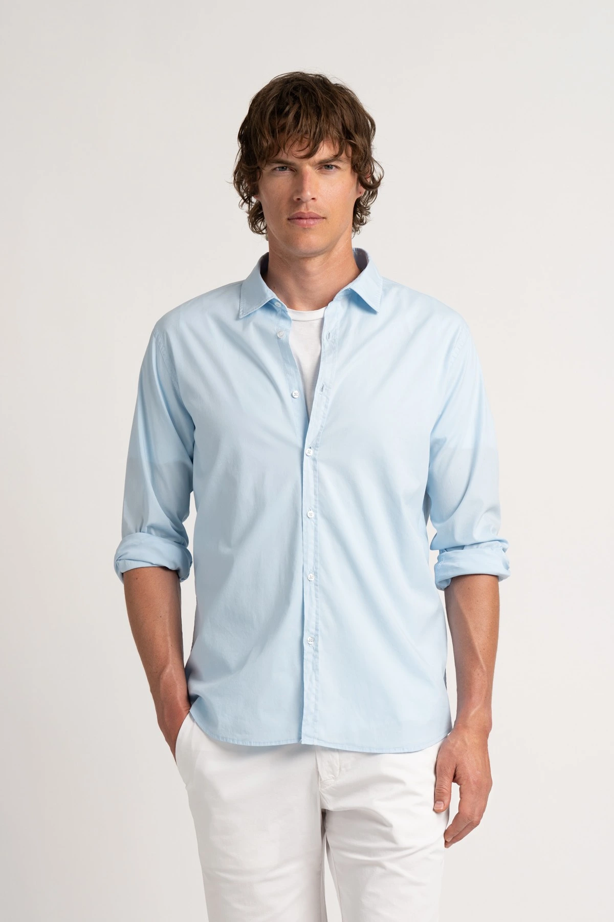 Chemise Homme manches longues unie bleu ciel slimfit|Europann