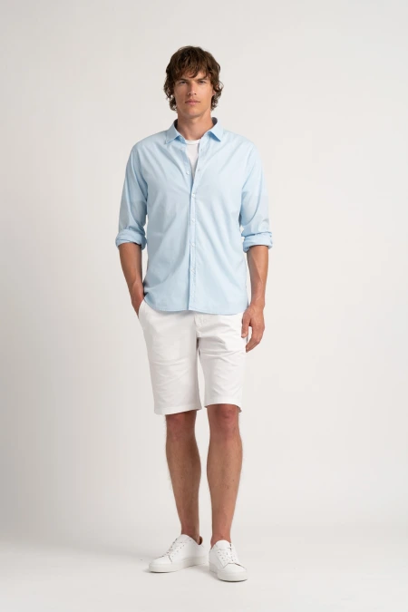Chemise Homme manches longues unie bleu ciel slimfit|Europann