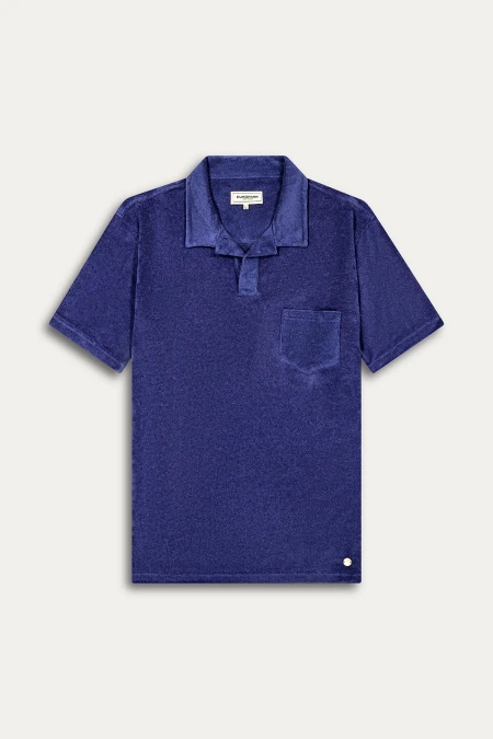 MITCH - Towelling indigo blue polo shirt