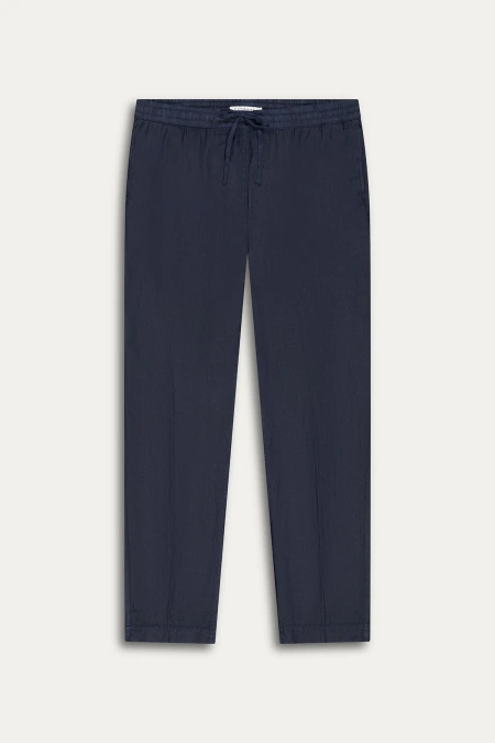 ROMA - Casual pants in navy linen