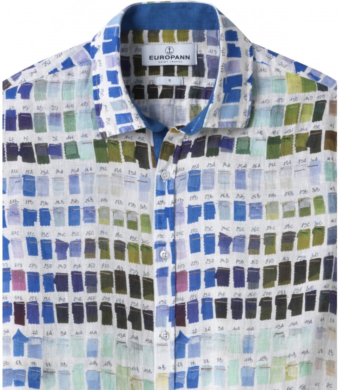 ROSS - Chemise en lin homme regular à imprimé couleurs pantones blanche