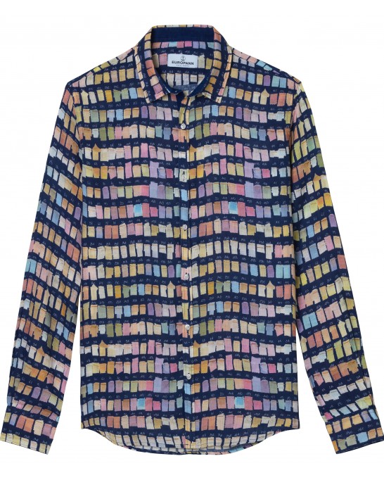 ROSS - Pantone's colors-print linen shirt navy