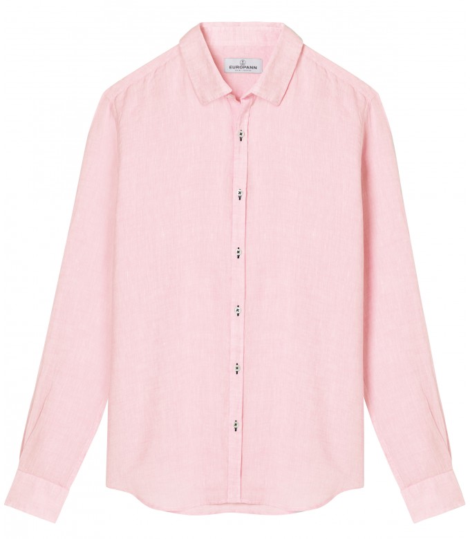 JONAS - Chemise unie lin chiné, rose