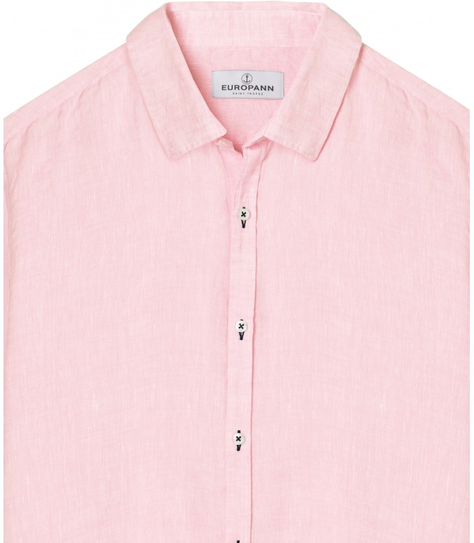 JONAS - Chemise unie lin chiné, rose