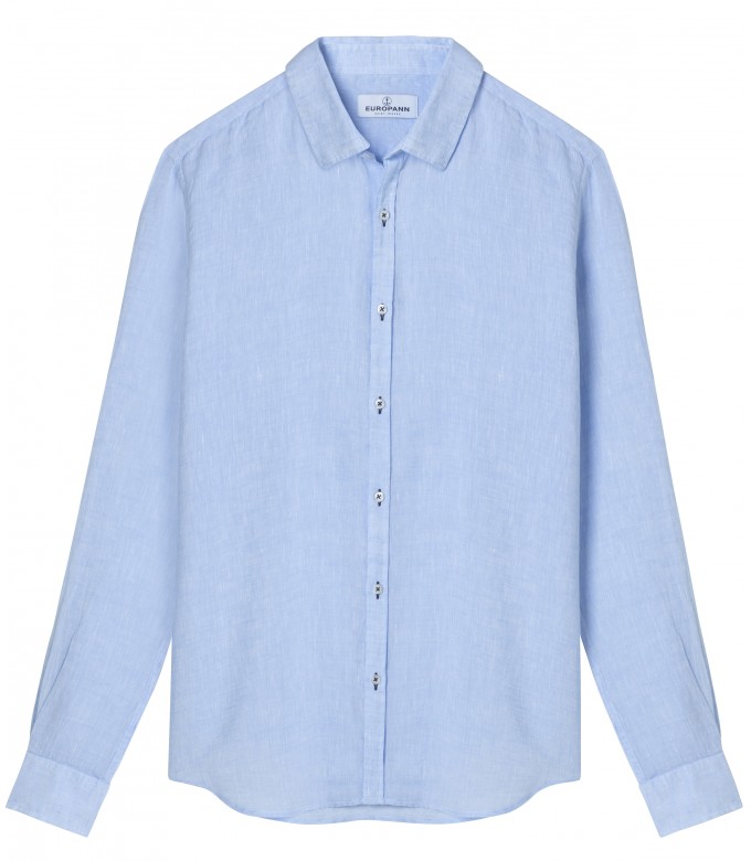 JONAS - Chemise unie lin chiné, ciel