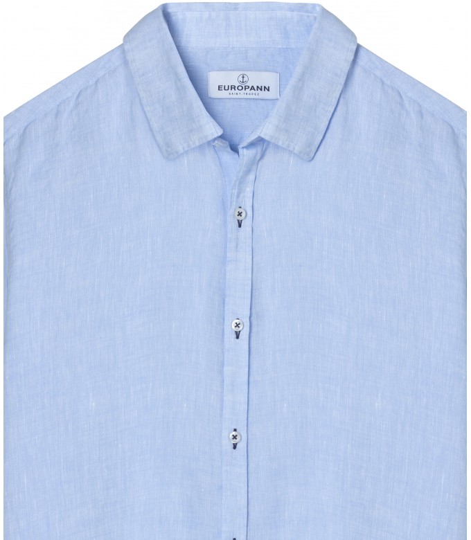 JONAS - Chemise unie lin chiné, ciel