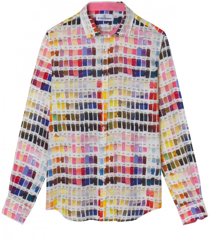 ROSS - Men's regular linen shirt in pink pantone print