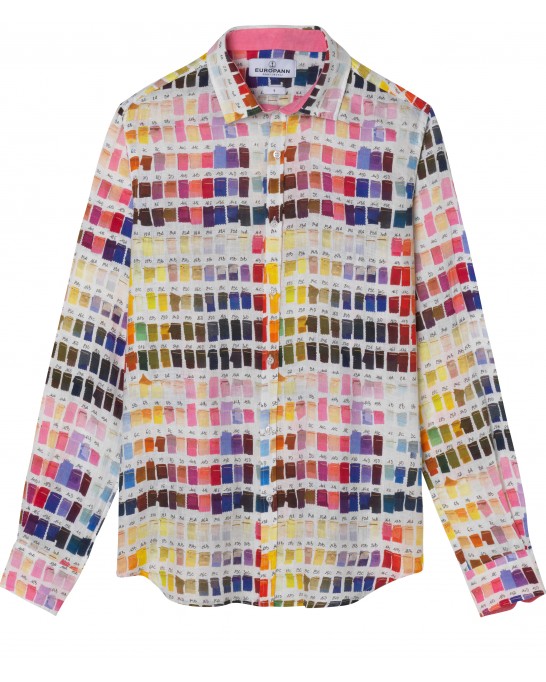 ROSS - Men's regular linen shirt in pink pantone print