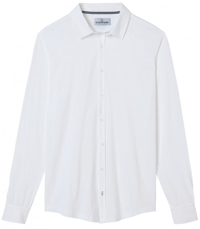 STUART - Chemise en coton fin uni slim-fit, blanc