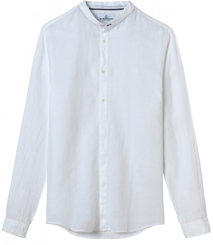 STAN - Chemise décontractée en lin col mao, blanche 