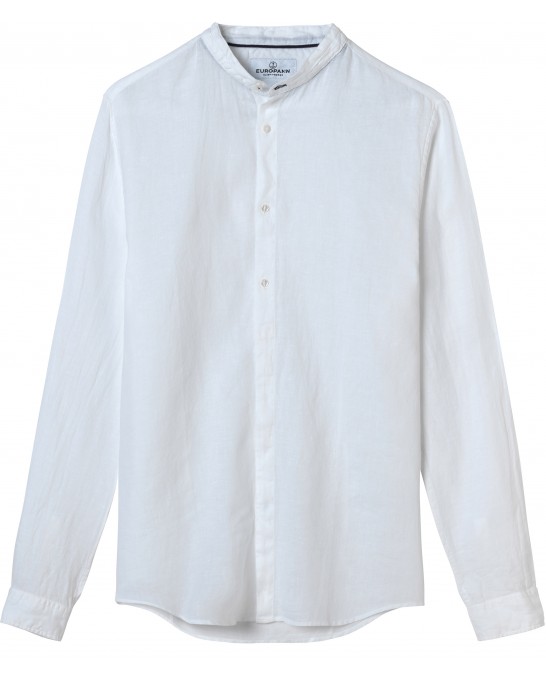 STAN - Chemise décontractée en lin col mao, blanche 