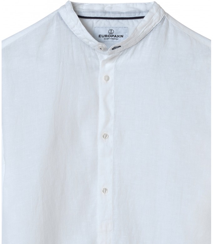 STAN - Chemise décontractée en lin col mao, blanche 