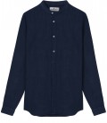 STAN - Plain linen shirt with mao collar navy blue