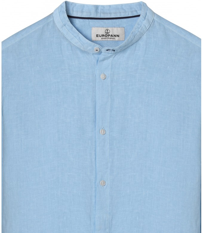 STAN - Linen shirt, Mao collar, sky blue