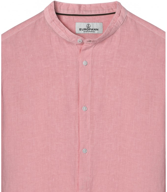 STAN - Plain linen shirt with mao collar pink