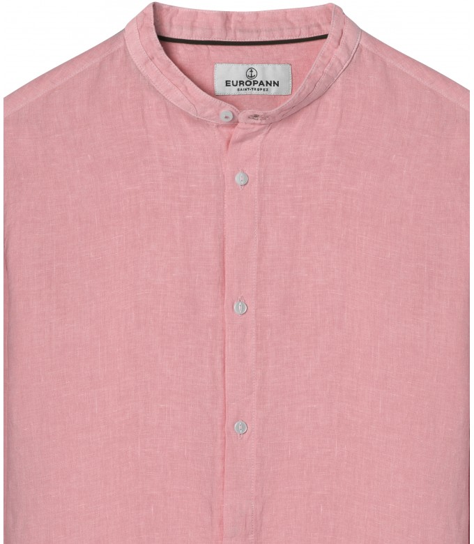 STAN - Linen shirt, mao collar, pink