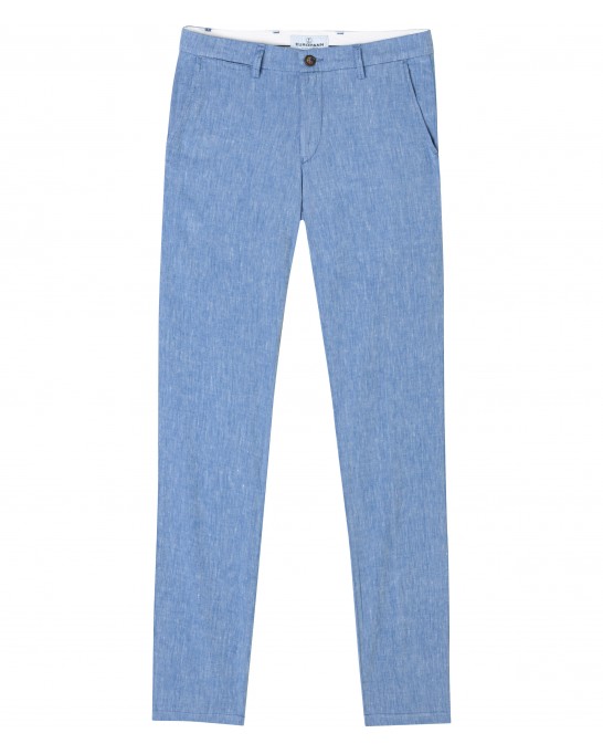 GORDON - Slim-fit chino pants in mottled linen, sky