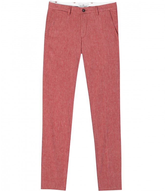 GORDON - Pantalon regular lin chiné rouge