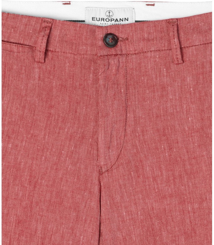 GORDON - Pantalon regular lin chiné rouge