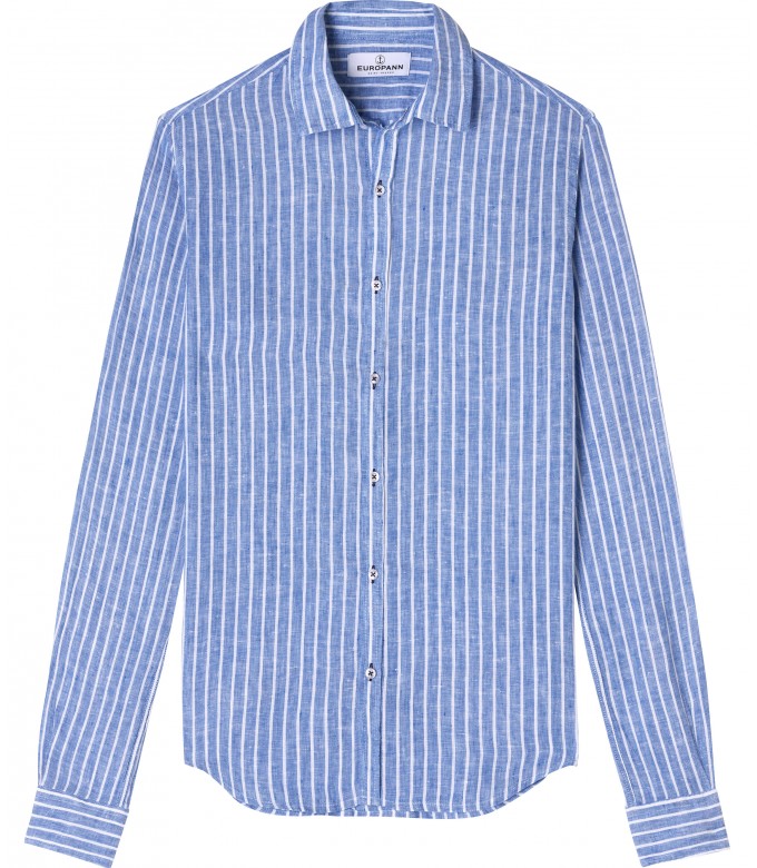 TENNIS - Classic cut shirt in blue striped linen