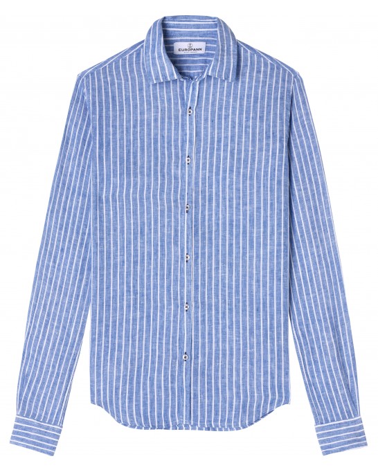 TENNIS - Classic cut shirt in blue striped linen