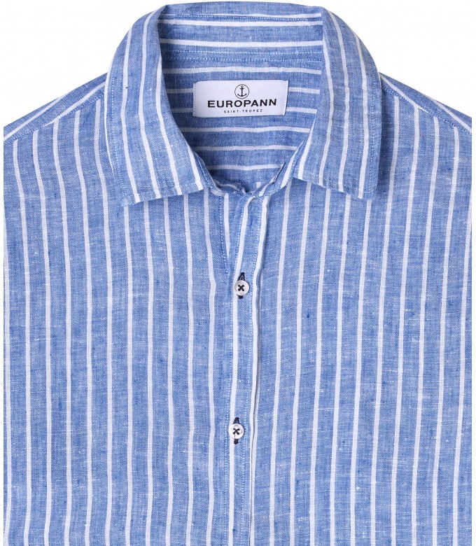 TENNIS - Classic cut shirt in blue striped linen