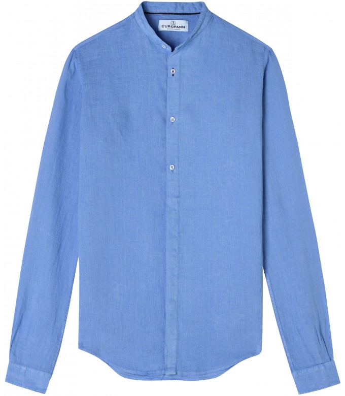 STAN - Chemise décontractée en lin col mao, océan