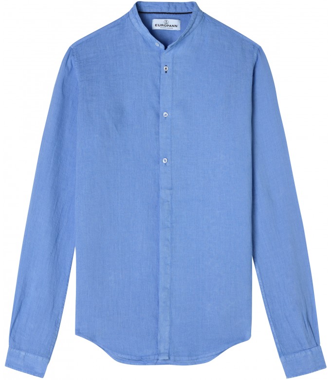 STAN - Linen decontract shirt Mao collar, ocean blue 