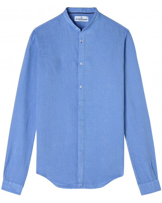 STAN - Linen decontract shirt Mao collar, ocean blue 