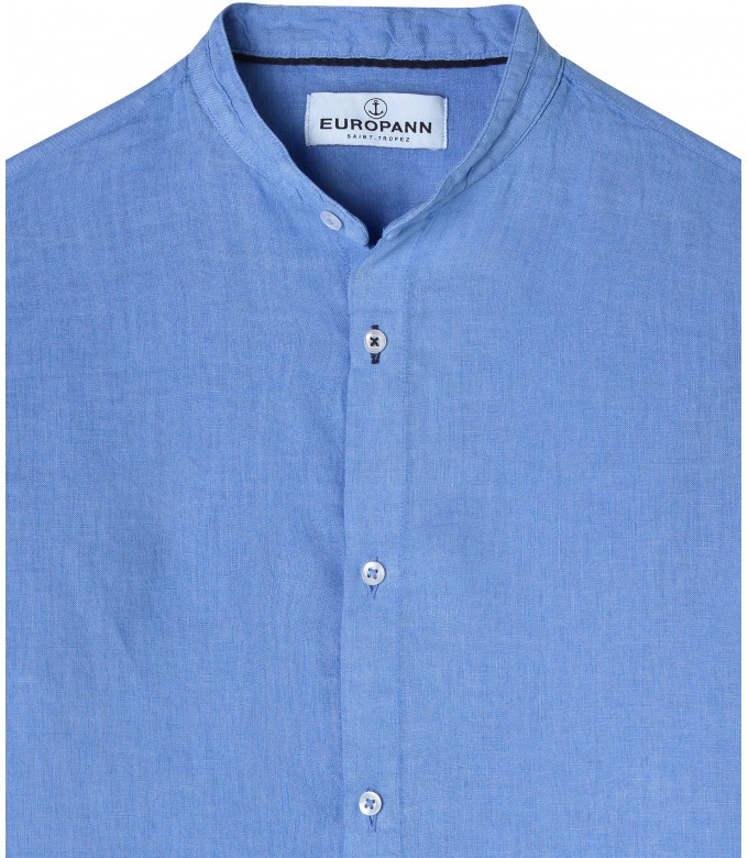 STAN - Linen decontract shirt Mao collar, ocean blue 