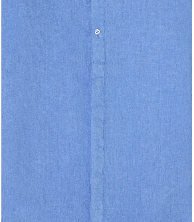 STAN - Linen decontract shirt Mao collar, ocean blue 