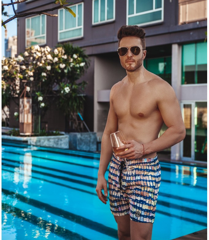 BORNEO- Pantone print swim shorts, navy