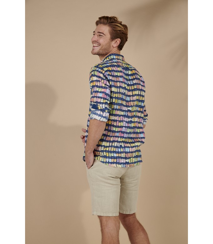 ROSS - Chemise en lin homme regular à imprimé couleurs pantones marine