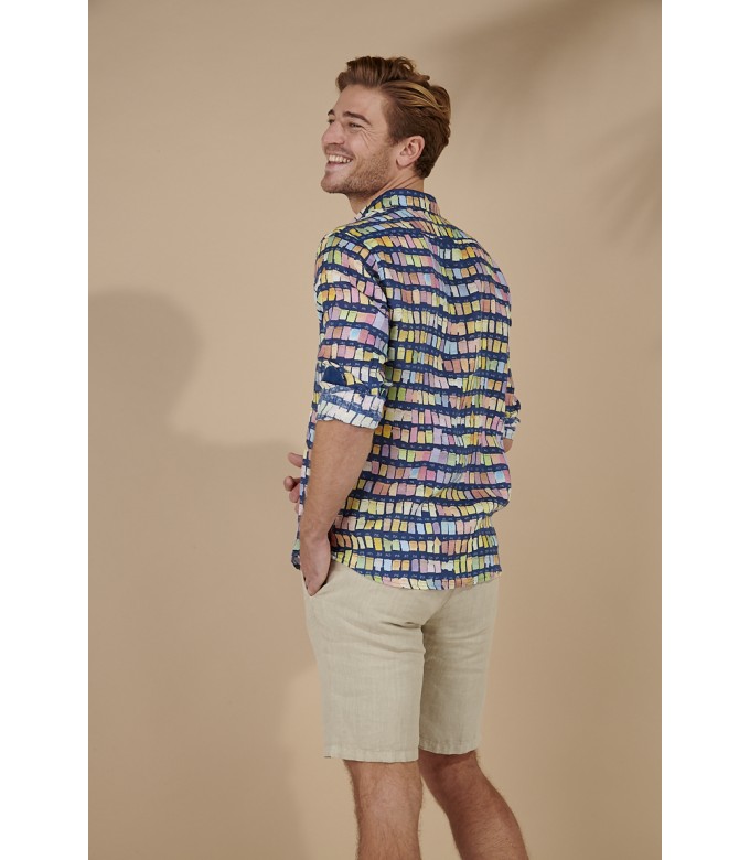 ROSS - Pantone's colors-print linen shirt navy
