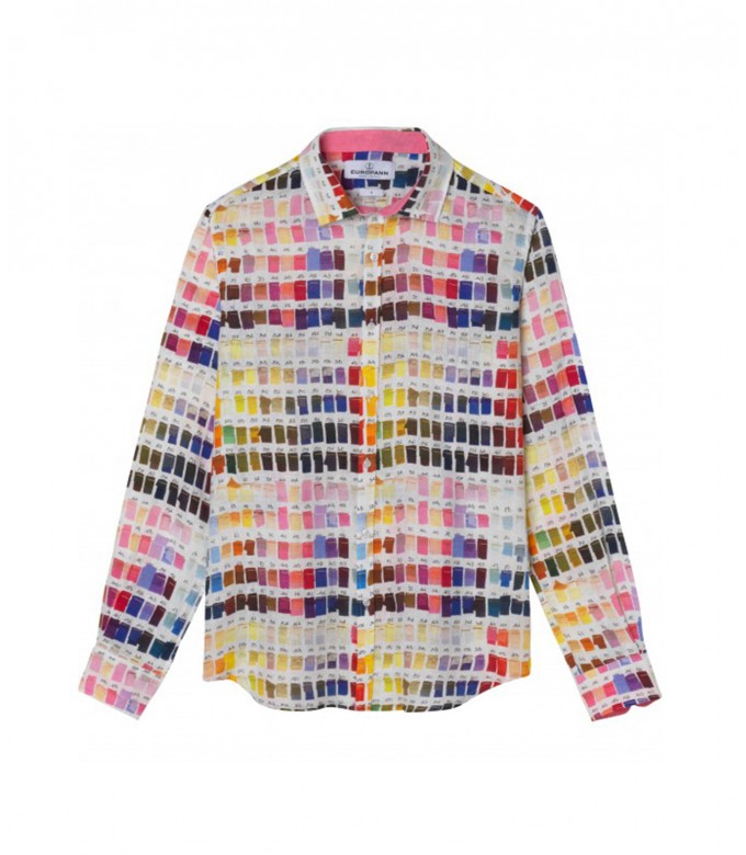 ROSS - Pink pantone print regular linen shirt