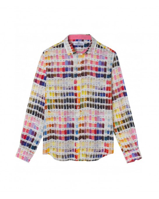 ROSS - Pink pantone print regular linen shirt