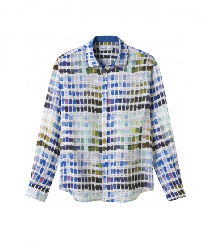 ROSS - Chemise en lin regular à imprimé couleurs pantones blanche