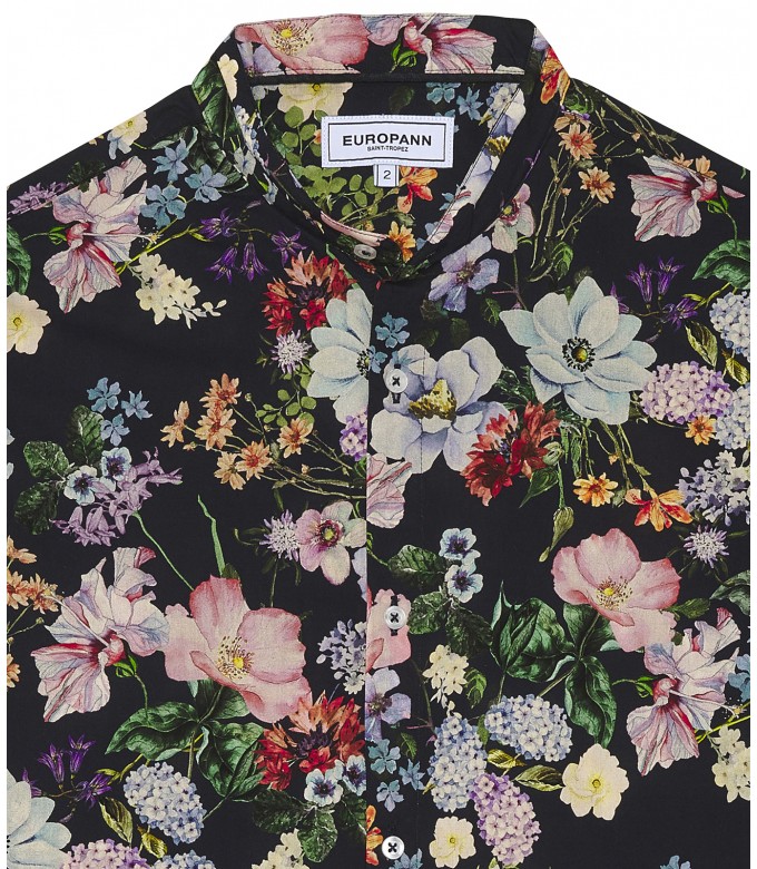 FLOWER - Chemise coton imprimé fleuri bleu marine