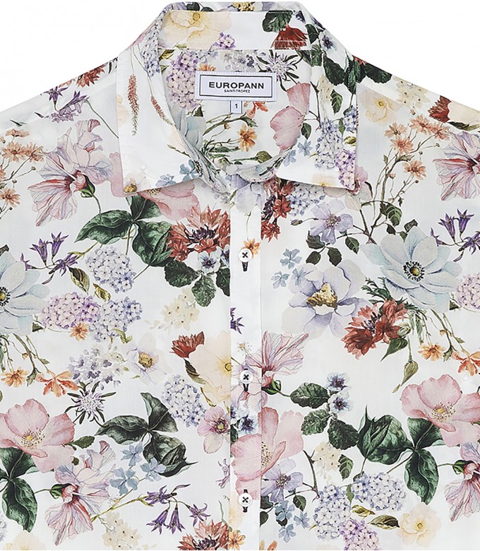 FLOWER - Cotton ecru flower printed shirt