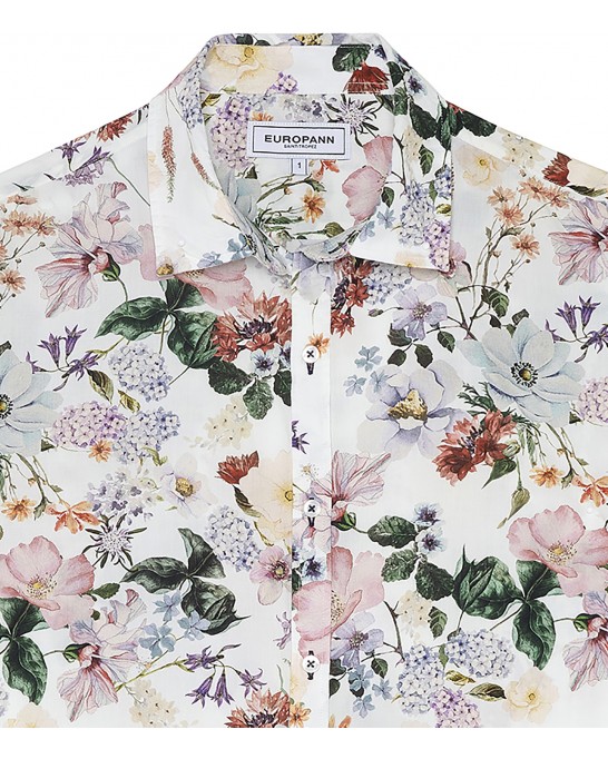 FLOWER - Cotton ecru flower printed shirt