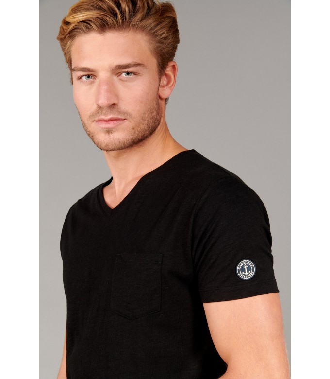 NECK - Tee-shirt col V en coton, noir