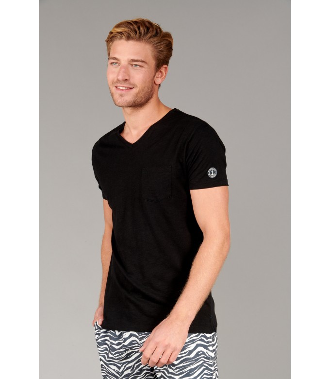 NECK - Cotton V-neck tee-shirt, black