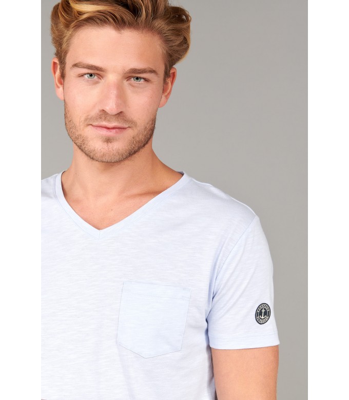 NECK - Cotton V-neck tee-shirt, light blue