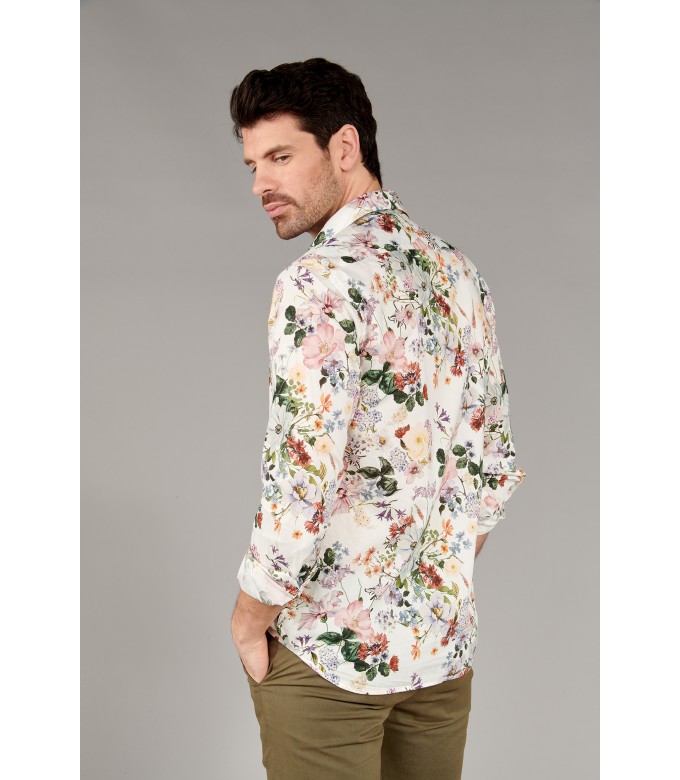 FLOWER - Cotton ecru flower printed shirt